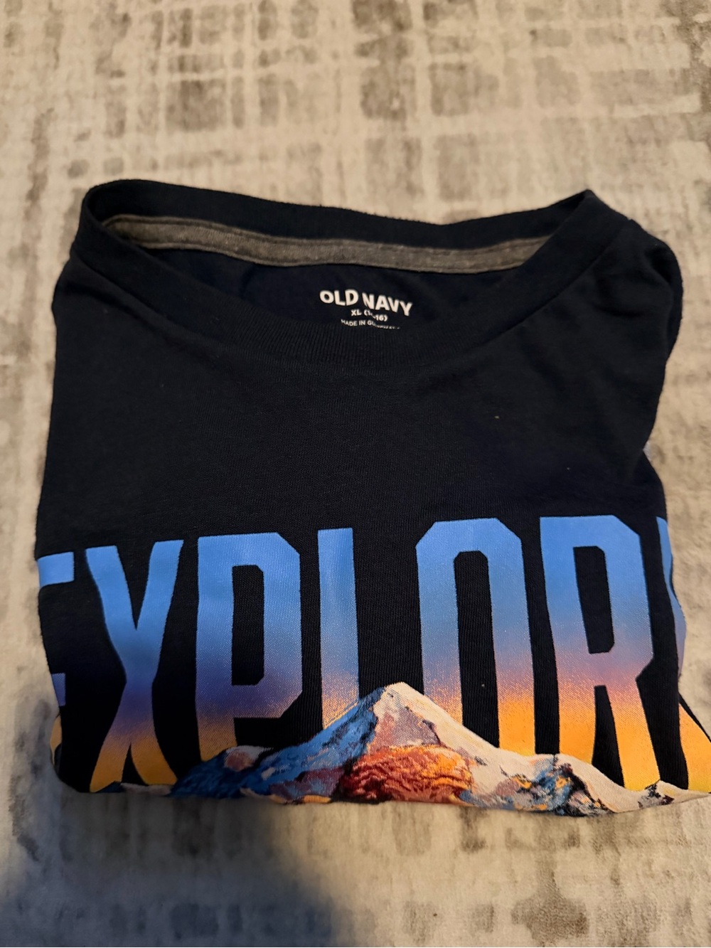 Old Navy Black Short-Sleeve 'EXPLORE' Graphic Tee with Sunset Mountain Print